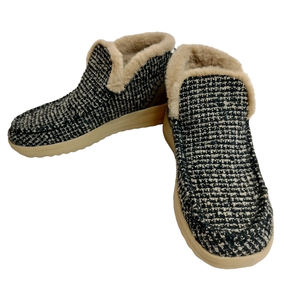 HEY DUDE Denny Tan Ankle Booties Wool Tweed Women's Moc Faux Shearling Lining - Picture 4 of 16